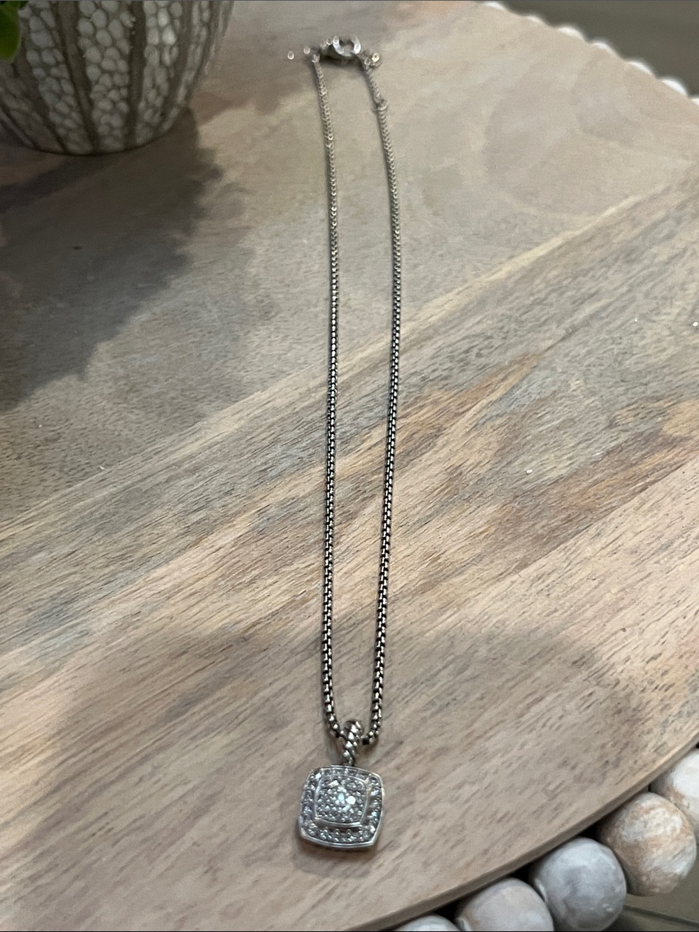 David Yurman Sterling Silver Petite Albion Diamond Pave Pendant Necklace